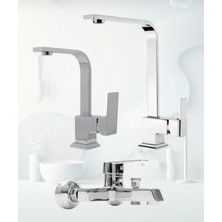Krom Kare Evye Lavabo Banyo Bataryası 3 Lü Set