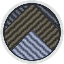 Kaymaz Yıkanabilir Dijital Baskılı Salon Halısı Yıldız Deri Saçaklı Yuvarlak Geometrik AL4048