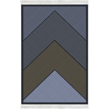 Kaymaz Yıkanabilir Dijital Baskılı Salon Halısı Trend Saçaklı Geometrik AL4048