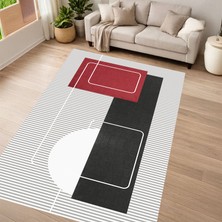 Kaymaz Yıkanabilir Dijital Baskılı Salon Halısı Yıldız Deri Geometrik AL4052