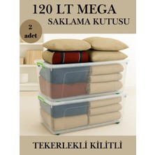 Loremp Tekerlekli Kilitli 120 Lt Mega Saklama Kutusu Depolama Düzenleyici Şeffaf 2 Adet