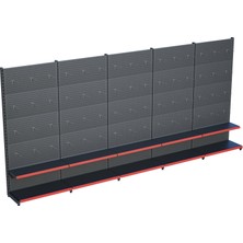 Raffar Antrasit Metal 5li Birleşik 2 Katlı Market Raf Sistemi | Hırdavat Rafı | G450CM Yükseklik H220 Cm|