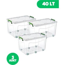 Loremp Tekerlekli Kilitli Saklama Kutusu 40 Litre 3 Adet Tekerlekli Saklama Kabı
