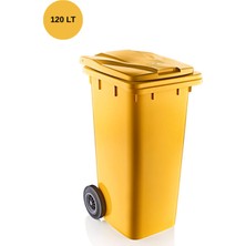 Loremp Çöp Konteynırı Kapaklı ve Tekerlekli Dayanıklı Plastik 120 Lt Sarı Renk