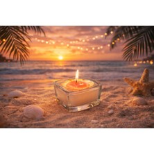 Deniz Kabuklu Cam Mum – Dekoratif Kare Cam Mumluk, Tropikal & Romantik Ortam Mum