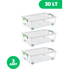 Loremp Tekerlekli Kilitli Saklama Kutusu 30 Litre 3 Adet Tekerlekli Saklama Kabı