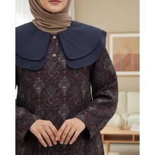 Moda Morfo Önlük Yaka Yarım Düğmeli Yırtmaçlı Kapitone Tunik  -Mürdüm