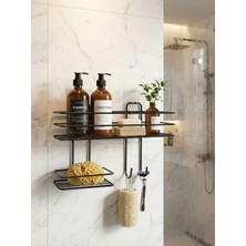 Le Paon Yapışkanlı Askılı Banyo Rafı - Delmeden Montaj Çok Amaçlı Şampuanlık ve Lif ve Havlu Askısı