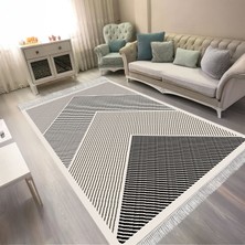 Kaymaz Yıkanabilir Dijital Baskılı Salon Halısı Trend Saçaklı Geometrik AL4048