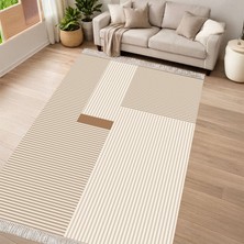 Kaymaz Yıkanabilir Dijital Baskılı Salon Halısı Yıldız Deri Saçaklı Geometrik AL4050