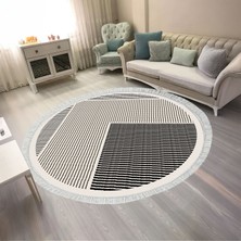 Kaymaz Yıkanabilir Dijital Baskılı Salon Halısı Trend Saçaklı Yuvarlak Geometrik AL4048