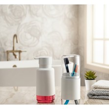 Purewhite 2'li Banyo Seti - Hijyenik Kapaklı Diş Fırçalık ve Modern Sıvı Sabunluk Takımı