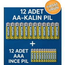 24’lü Çinko Karbon Pil Seti – 12 Adet Aa (Kalın) 12 Adet Aaa (Ince) | Süper Güçlü | Uzun Ömürlü