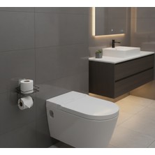 Çok Amaçlı Raf Üstü Tuvalet Kağıdı Tutucu ve Banyo Düzenleyici Seti - Yapışkanlı Mat Siyah