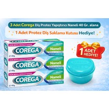 Corega Naneli Diş Protez Yapıştırıcı 40GR -3 Adet -Diş Protez Saklama Kutusu Hediyeli