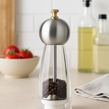 Baharat Öğütücü – 22,5 cm Paslanmaz Metal Kapaklı Şeffaf Gövde Tuz ve Baharat Değirmeni – Ayarlanabilir Öğütme Mekanizmalı