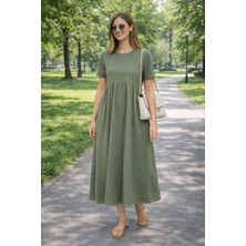 Moda Rahat Kalıp Penye Elbise Kısa Kollu 130 cm Uzun Günlük Basic Kadın Elbise