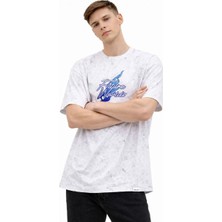 Alfanora Erkek Asit Yıkamalı Oversize Tişört Future Worlds Baskılı Bisiklet Yaka Kısa Kollu Streetwear %100 Pamuk Street Style T-Shirt - Beyaz