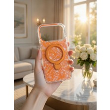 KumOziShop iPhone 17 Promax Uyumlu Magsafe Özellikli Şeffaf Taşlı Mermer Standlı Darbeye Dayanıklı Kılıf