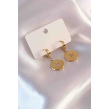 Butik Ayvitrin Çelik Gold Renk Kutup Yıldızı Işleme Zirkon Taşlı Kadın Küpe