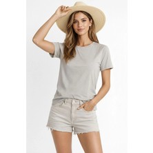 Alfanora Osy Modal Yumuşak Dokulu Kumaş Kadın Bisiklet Yaka T-Shirt - Gri