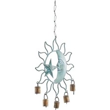 Deco 79 Metal Güneş ve Ay Çanı Çanlı, 33 cm x 28 cm x 2,5 Cm, Turkuaz