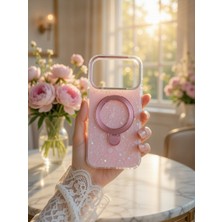 KumOziShop iPhone 17 Promax Uyumlu Magsafe Özellikli Şeffaf Taşlı Mermer Standlı Darbeye Dayanıklı Kılıf