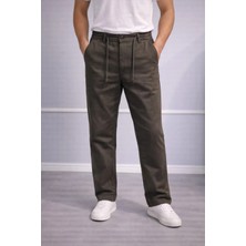 İnce Moda Giyim Erkek Modern Fit Yarım Lastikli Bağcıklı Klasik Kumaş Pantolon