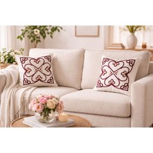 Royalyat El Yapımı Keten Duck Kumaş Punch Kırlent Kılıfı (43X43) Dekoratif Kalp Motifli