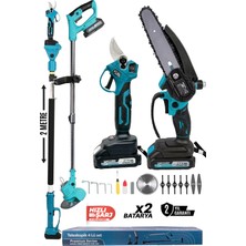 Özgürce Şarjlı 4'lü Kesim Seti: Makas, Testere, Tırpan ve 30CM Uzatma