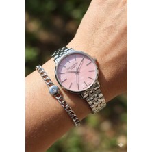 Lee Cooper Pembe Kadranlı Kadın Kol Saati | 34MM, Çelik Kordonlu - Bileklik Hediyeli