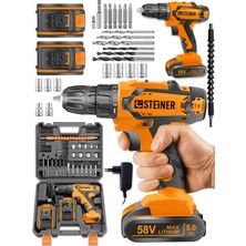 Özgürce Darbeli Çift Metal Şanzumanlı 58V 5AH Akülü Vidalama Seti + 24 Uç