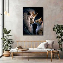 Artprinta Aslan Kral & Kraliçe Kanvas Tablo – Altın Taçlı Aslan Çifti Lüks Duvar Dekoru