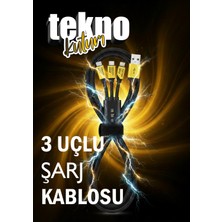 teknokutum Apple Samsung Xiaomi iPhone USB Type-C Lightning 3in1 240 Watt Kırılmaz Uç Hızlı Şarj Data Kablosu