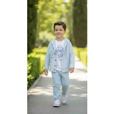 Erkek Çocuk Kapüşonlu Müslin Ceketli 3'lü Takım - Açık Mavi