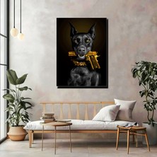 Artprinta Siyah Doberman Kanvas Tablo – Gold Detaylı Modern Köpek Duvar Dekoru