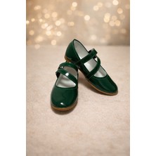 Akinco Yeşil Rugan Çift Kemer Cırt Cırtlı Çocuk Babeti