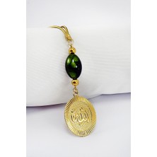 Biuti Elips Yeşil Siyah Çift Renkli Elips Boncuklu Allah Lafzı Araba Dikiz Ayna Süsü, Yeni Araba Hediyesi