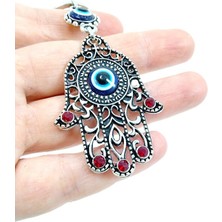 Biuti Kırmızı Taşlı Fatma Ana Eli Metal Anahtarlık / Dikiz Ayna Süsü Nazar Boncuğu Hediyelik Aksesuar