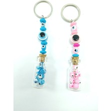 Ennea Art Şişe Nazar Boncuğu Araba Dikiz Ayna Süsü / Anahtarlık Turkuaz ve Pembe Ikili Hediyelik Aksesuar