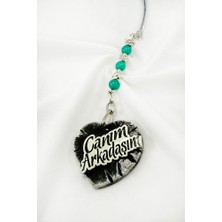 Biuti Turkuaz Doğal Taşlı Canım Arkadaşım Yazılı Kalpli Araba Dikiz Ayna Süsü