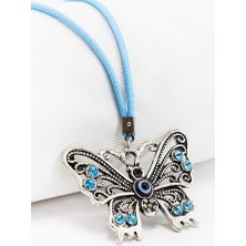 Biuti Turkuaz Parlak Taşlı Metal Kelebek Araba Dikiz Ayna Süsü, Yeni Araba Hediyesi