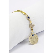 Biuti Nazarlı Parlak Taşlı Kelebek Metal Ayetel Kürsi Araba Dikiz Ayna Süsü, Gold Renkli