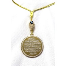 Biuti Parlak Taşlı Balık Gold Çelik Çift Taraflı Ayetel Kürsi, Felak Nas Ihlas Araba Dikiz Ayna Süsü