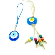 Ennea Art Turkuaz Nazar Boncuğu Araba Dikiz Ayna Süsü / Duvar Süsü Büyük Danagözü Ikili Hediyelik Set