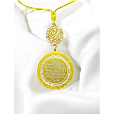 Biuti Gold Parlak Taş Çerçeveli Çelik Çift Taraflı Ayetel Kürsi/felak Nas Araba Dikiz Ayna Süsü