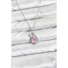 Prativas 316L Çelik Zincir Gümüş Renk Pembe Kuğu Model Zirkon Taşlı Kadın Kolye - PRT3500EB10176