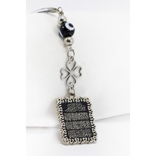 Biuti El Yapımı Siyah Nazar Boncuklu Çelik Yonca Nazar Ayeti Araba Dikiz Ayna Süsü, Yeni Araba Hediyesi