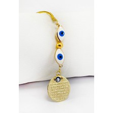 Biuti Elips Nazar Boncuklu Metal Ayetel Kürsi Dualı Araba Dikiz Ayna Süsü, Yeni Araba Hediyesi