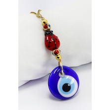 Biuti El Yapımı Cam Uğur Böcekli Lacivert Nazar Boncuklu Araba Dikiz Ayna Süsü, Yeni Araba Hediyesi